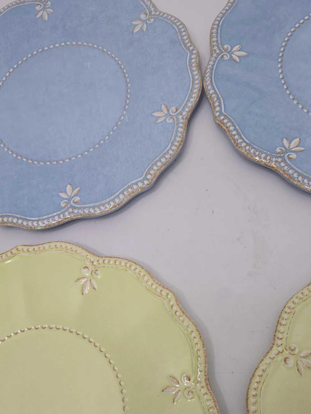 Lenox Set Of 4 French Perle Melamine Dinner Plates Blue Green Raised Beaded